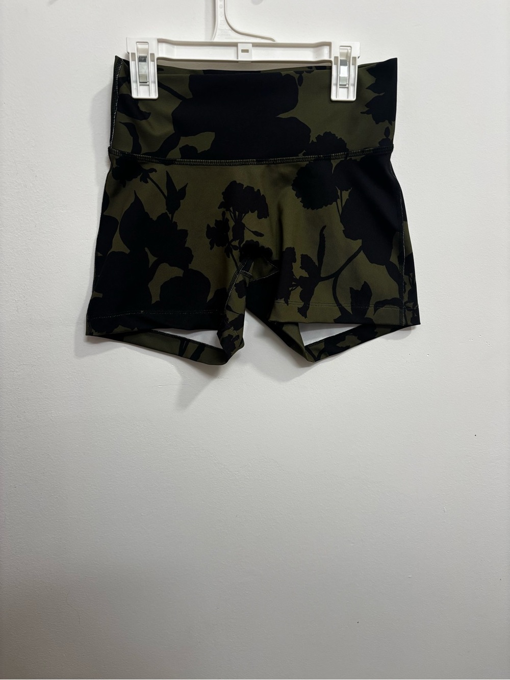 High-Waist Olive Floral Bike Shorts